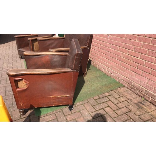 358 - Vintage parlour 2  x 1 x 1 set in brown needs recover