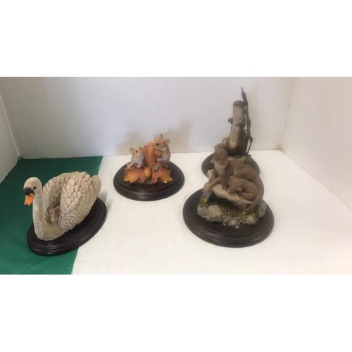 118 - 4 country arts sculptures 'Swan and Cygnet CA505', 'Lazy Days CA552' 'Prince of the stream CA498' &a... 