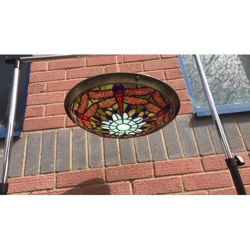 129 - 4 tiffany style ceiling shades with colourful dragonfly motif and brass surrounds see all pictures