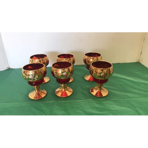 134 - 6 red limoge goblets