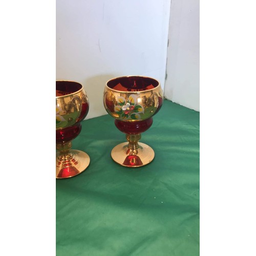 134 - 6 red limoge goblets