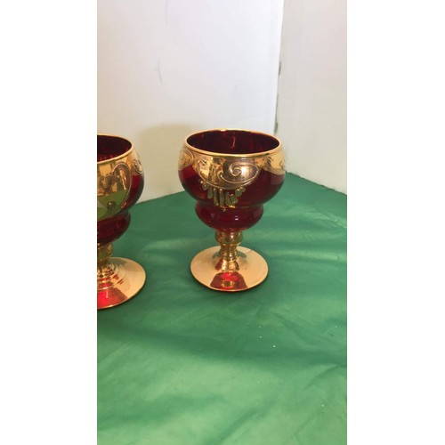 134 - 6 red limoge goblets