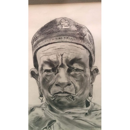 263 - Pencil sketch of African leader - signed Andy 1989