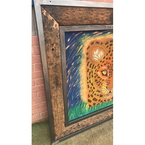 289 - Large metal framed rustic African art work