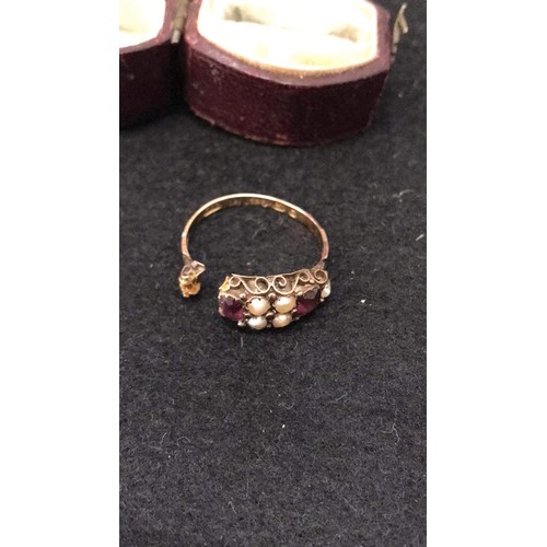 137 - Victorian 15ct marked 625 ring with pearls amethyst stone ( needs restoration/scrap )