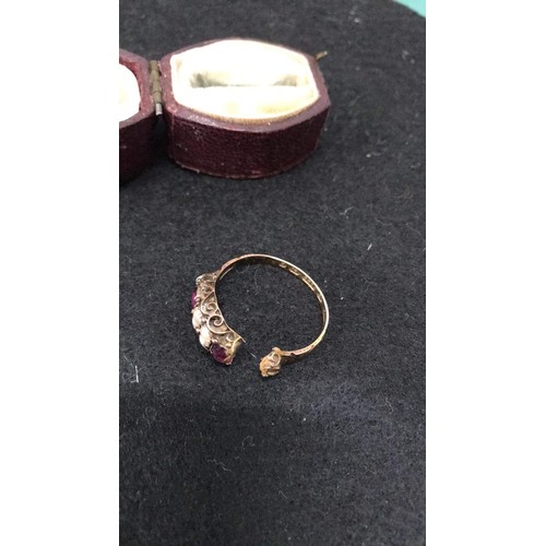 137 - Victorian 15ct marked 625 ring with pearls amethyst stone ( needs restoration/scrap )