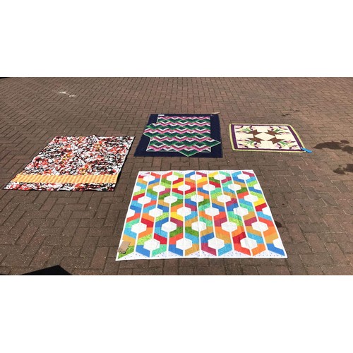 293 - Four handstitched mulitcoloured double sided quilts created in lockdown