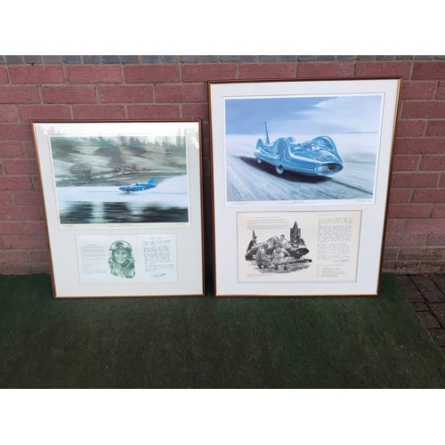 326 - Two Framed Prints Of Donald Campbell Speed on water and land signed by his Daughter both prints are ... 