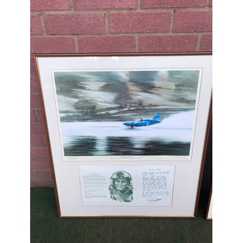 326 - Two Framed Prints Of Donald Campbell Speed on water and land signed by his Daughter both prints are ... 