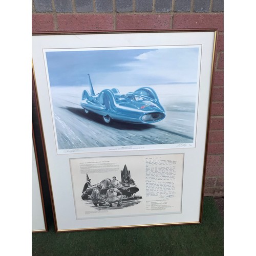 326 - Two Framed Prints Of Donald Campbell Speed on water and land signed by his Daughter both prints are ... 