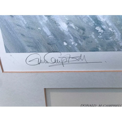 326 - Two Framed Prints Of Donald Campbell Speed on water and land signed by his Daughter both prints are ... 