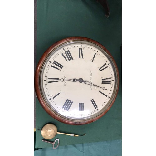 324 - DANIEL DEACON LONDON round mahogany Victorian station clock ( see all pictures for condition )