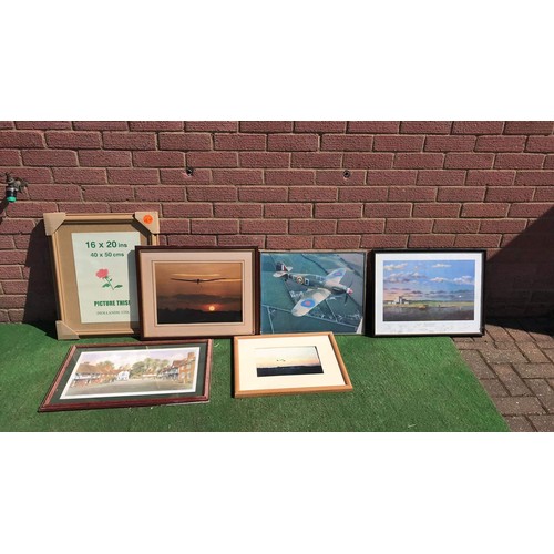 323 - Framed & glazed aviation & village prints