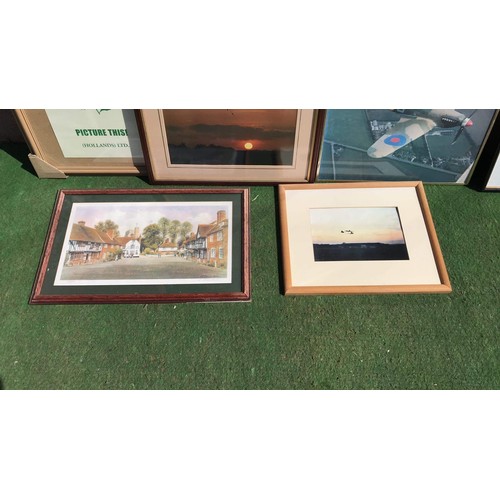 323 - Framed & glazed aviation & village prints