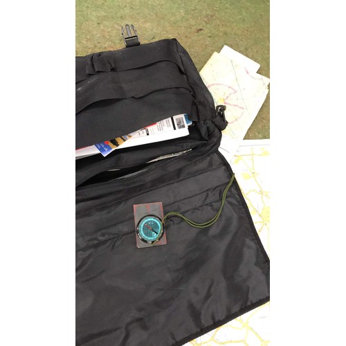 349 - Large quantity of ordnance survey maps & compass in black bag