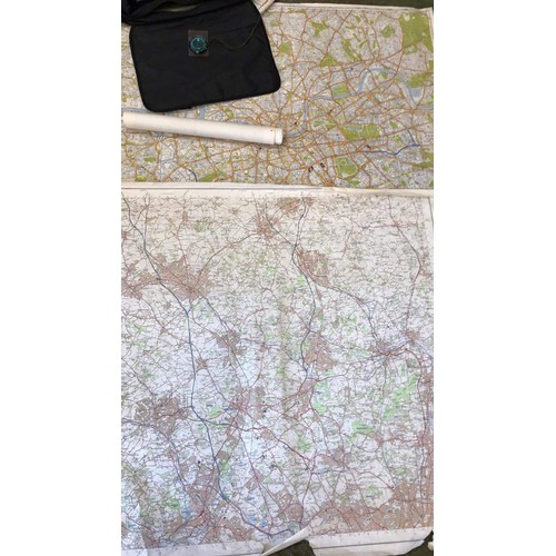 349 - Large quantity of ordnance survey maps & compass in black bag