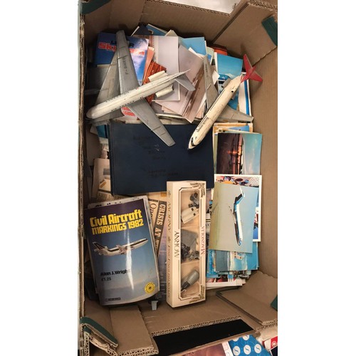 389 - 2 boxes of vintage aviation memorabilia to include postcards, models, pictures & lots more