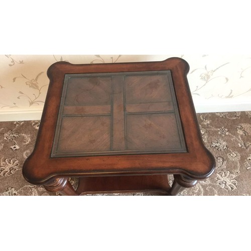 616 - Glass top square lamp table with panel detail