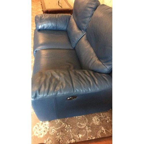 618 - Blue leather two seater fully reclining electric chair see all pictures