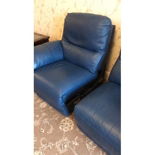 618 - Blue leather two seater fully reclining electric chair see all pictures