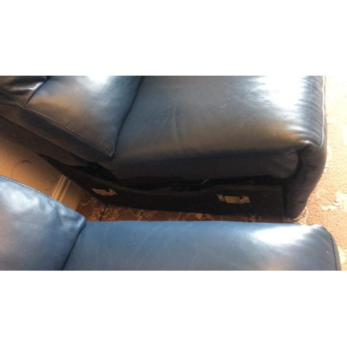 618 - Blue leather two seater fully reclining electric chair see all pictures