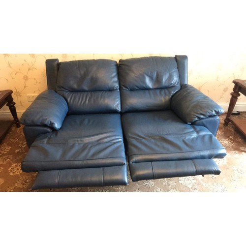 618 - Blue leather two seater fully reclining electric chair see all pictures