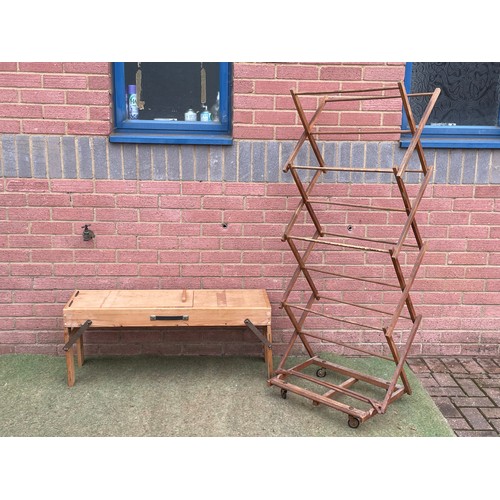 558 - Folding artist easel table & vintage wooden clothes rack