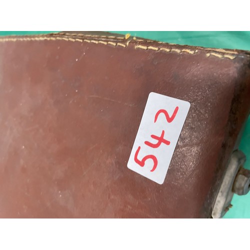 542 - Leather suitcase with collection of vintage lightbulbs & more