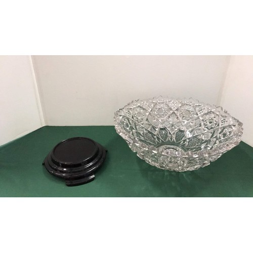 34 - Cut glass fruit bowl on black stand