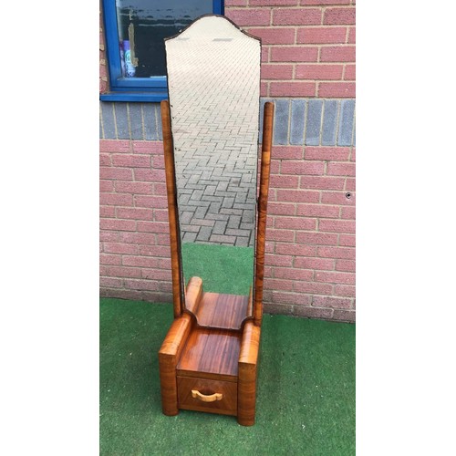 75 - Art Deco walnut chervil mirror with drawer