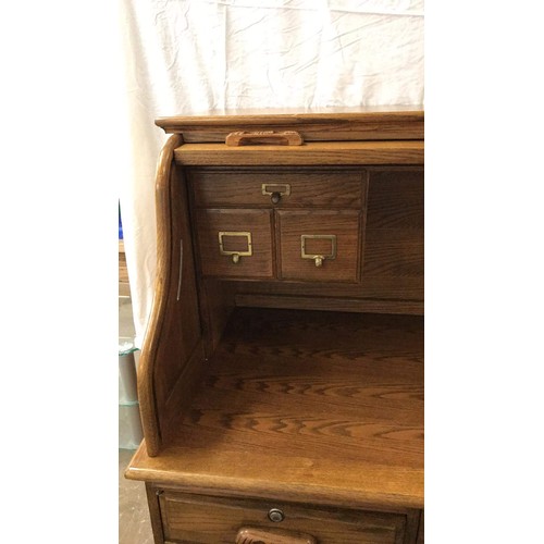 99 - Oak rolled top desk with modern computer layout