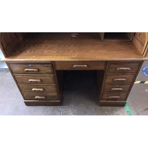 99 - Oak rolled top desk with modern computer layout