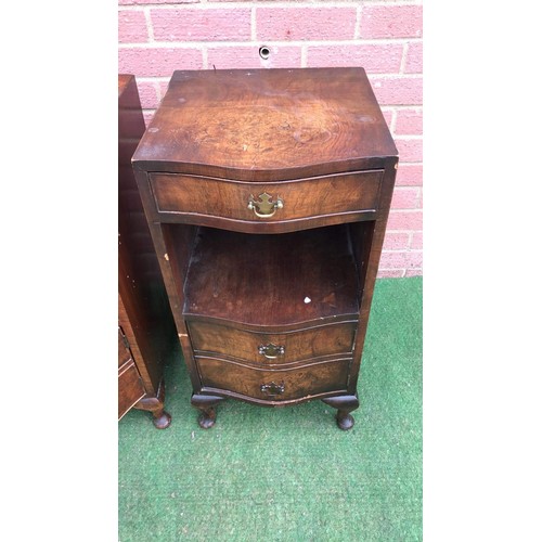 193 - Pair of walnut serpentine bedsides with draws