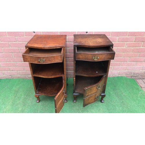 193 - Pair of walnut serpentine bedsides with draws