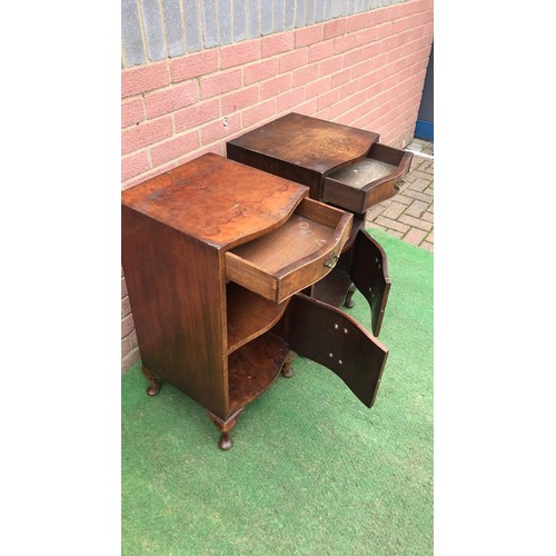 193 - Pair of walnut serpentine bedsides with draws