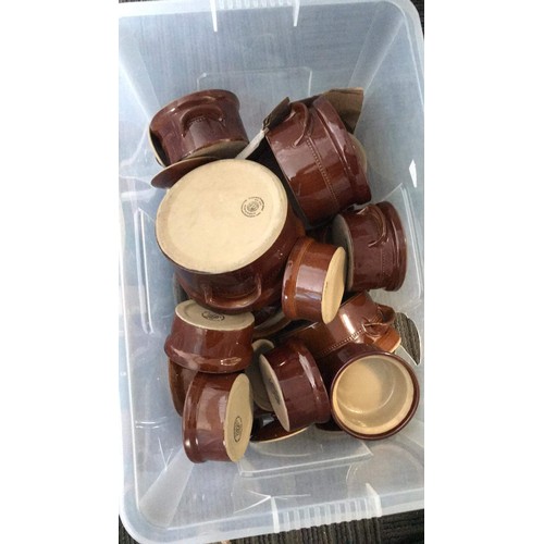 342 - Large collection of mixed glazed brown kitchen ware to include denby