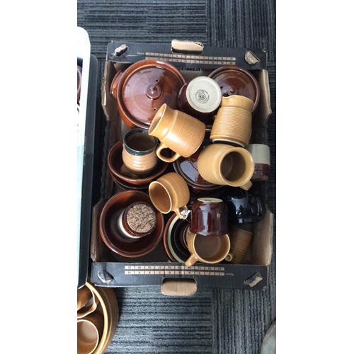 342 - Large collection of mixed glazed brown kitchen ware to include denby