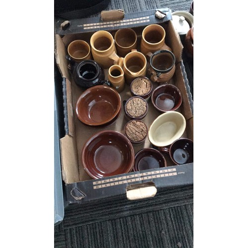 342 - Large collection of mixed glazed brown kitchen ware to include denby