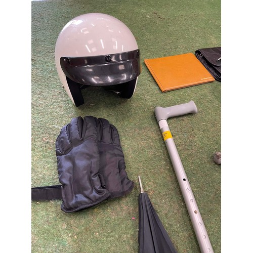 391 - Handbags, crutches, helmet & gloves, umbrella, parasol & more