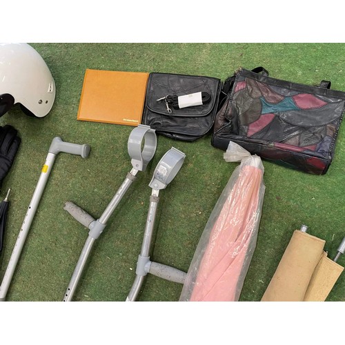 391 - Handbags, crutches, helmet & gloves, umbrella, parasol & more