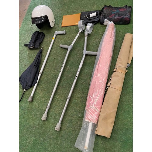 391 - Handbags, crutches, helmet & gloves, umbrella, parasol & more