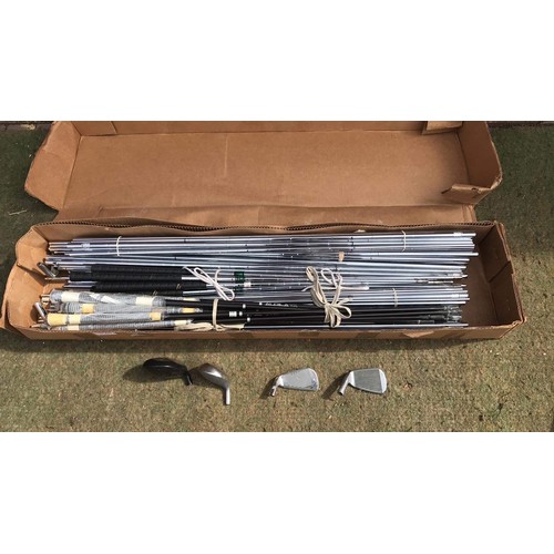 432 - box of golf club handles and putter heads