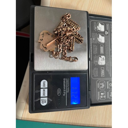 325 - 9ct double Albert chain and fob weight 17.22g