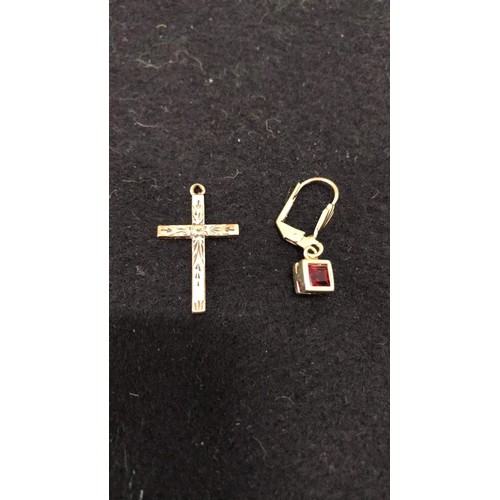 298a - Crucifix pendant & single earring