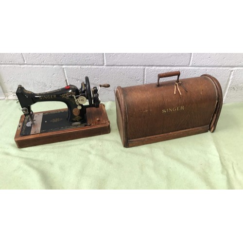 55 - CASED SINGER SEWING MACHINE CASE NEEDS WORK