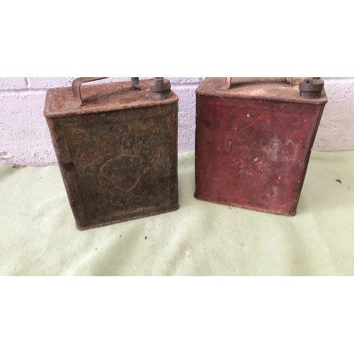 42 - TWO PETROL CANS WITH BRASS CAPS