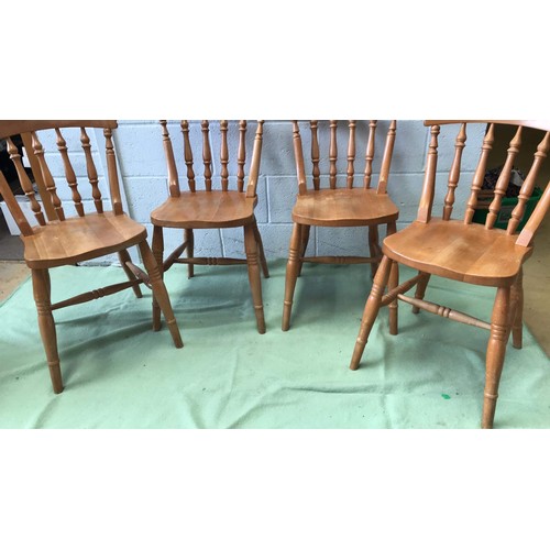 16 - FOUR BEECH SPINDLE BACK FARM HOUSE KITCHEN CHAIRS