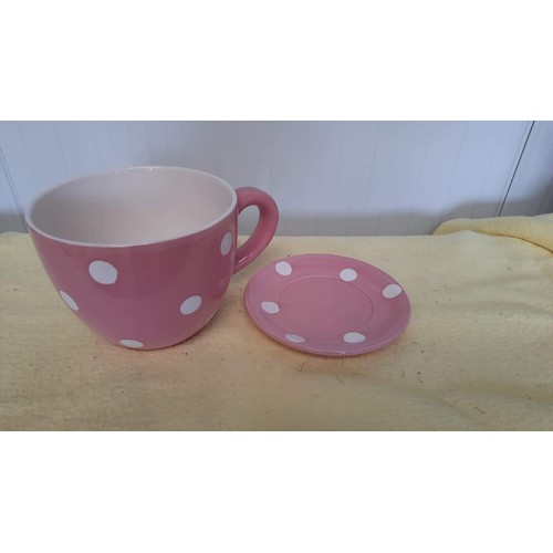 65 - LARGE PINK TEA CUP  FLOWER POT