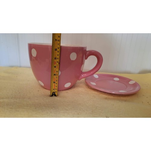 65 - LARGE PINK TEA CUP  FLOWER POT