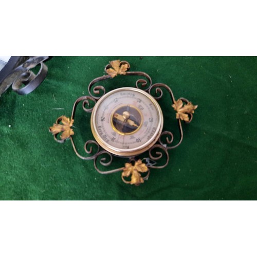 96 - WROUGHT IRON MIRROR AND BAROMETER